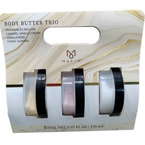 MAYIM Body Shea Butter Trio 5.07 Oz Caramel Vanilla, Vanilla Rose, Honey Almond